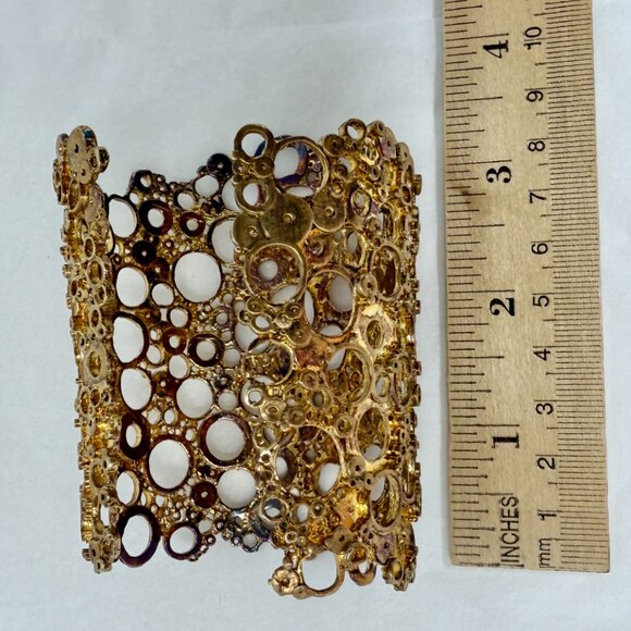 Alexis Bittar Gold Open Circle Cuff Bracelet – Sculptural Statement Wide Bangle - Picture 5 of 8